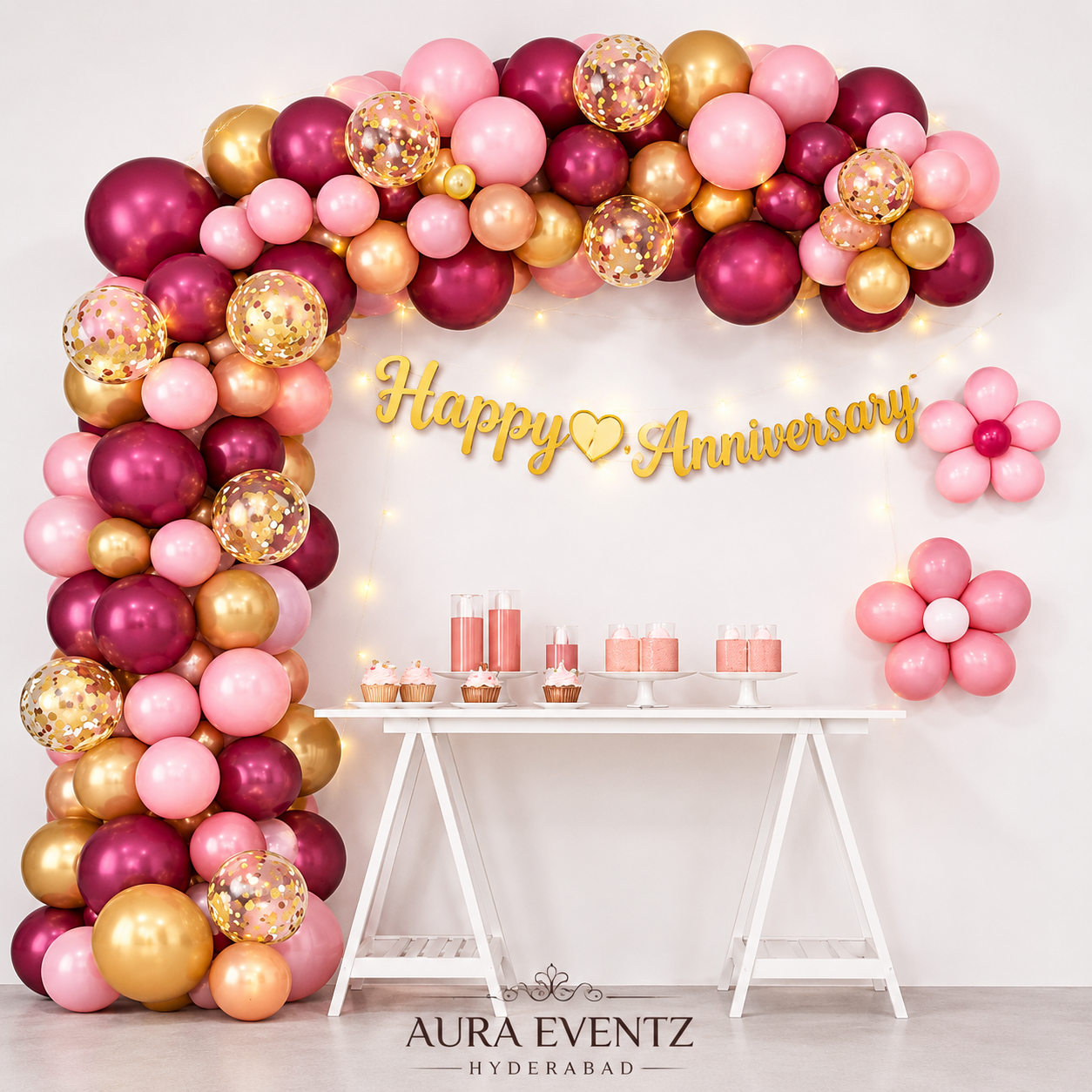 Blush Gold Anniversary Decor