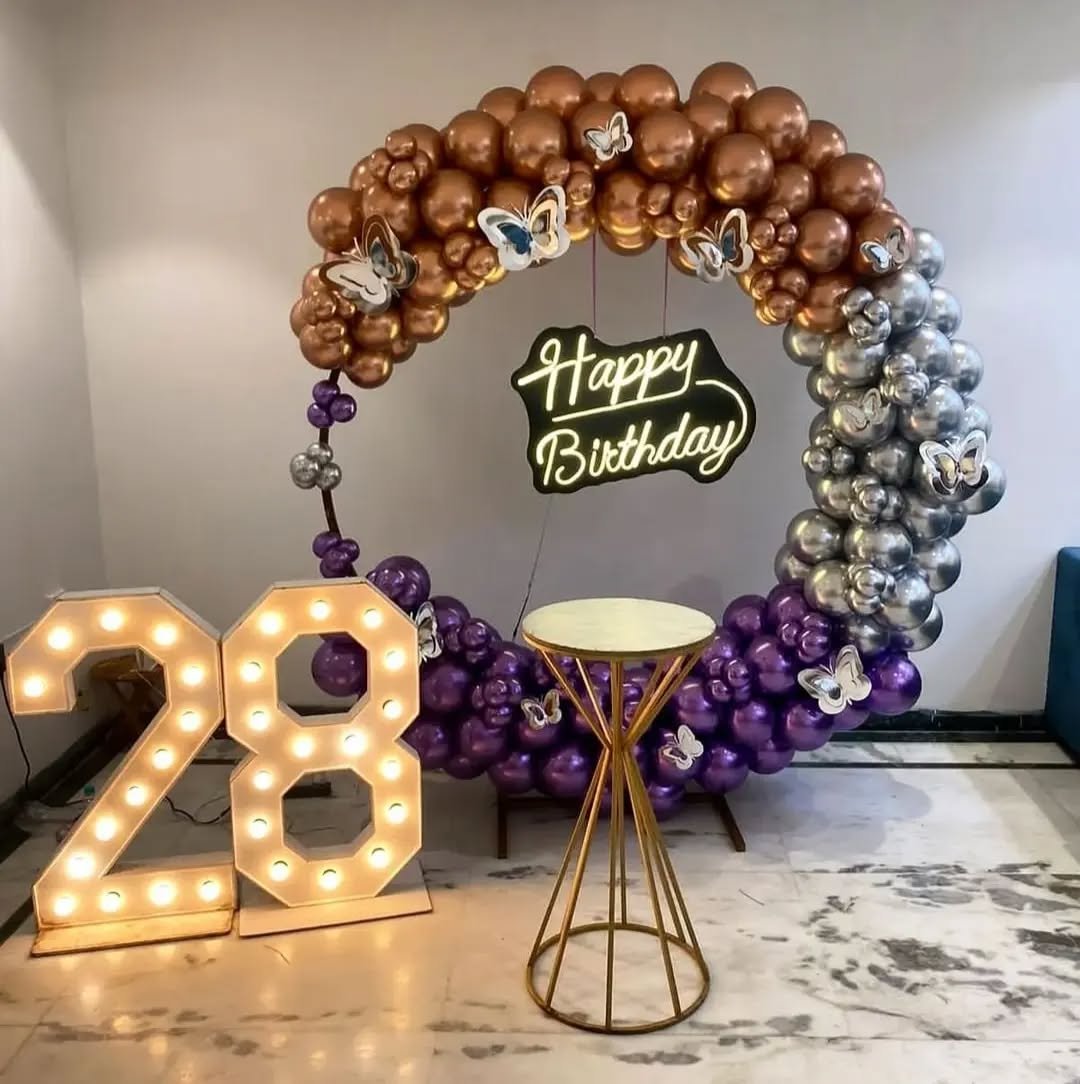 Rose Gold & Purple 28th Birthday Decoration