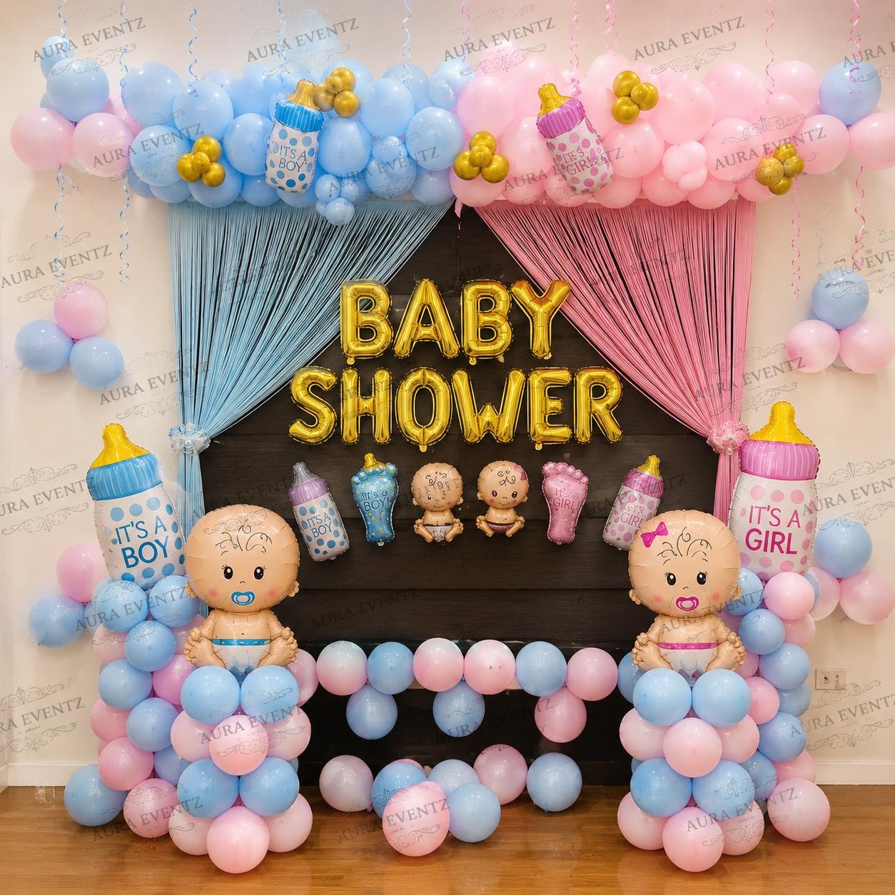 Blue & Pink Baby Shower Balloon Arch