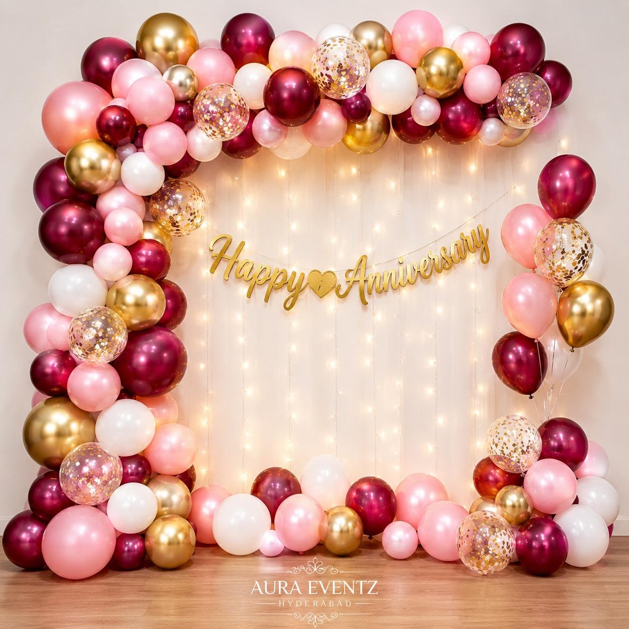 Burgundy, Pink & Gold Anniversary Decoration