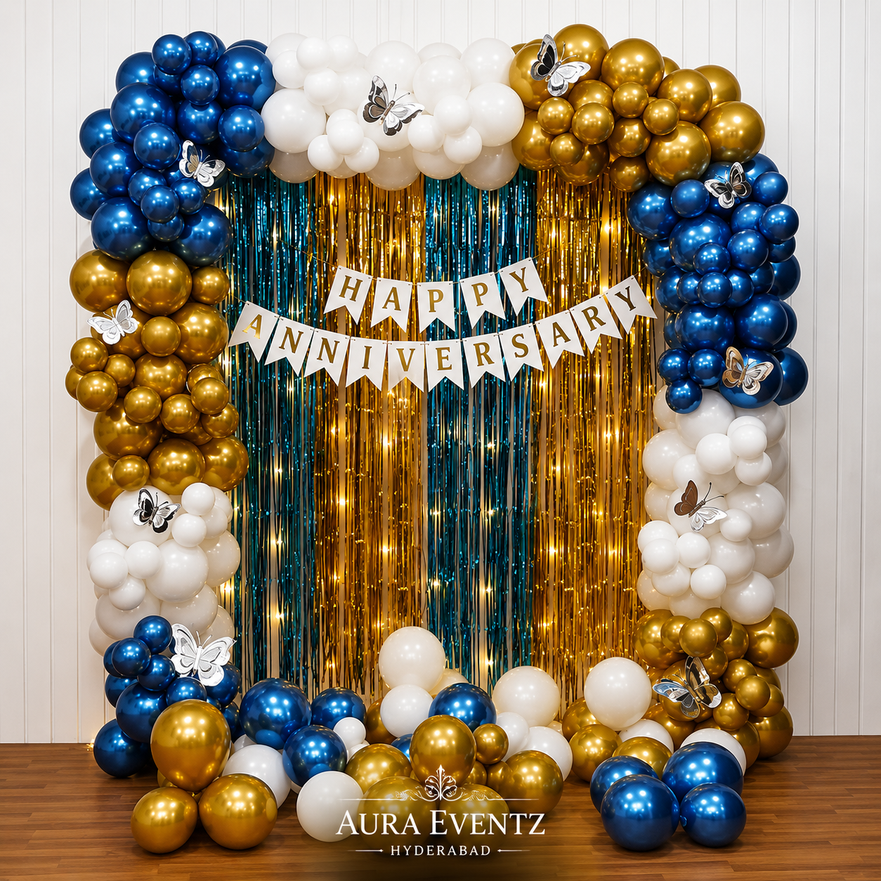 Royal Blue Gold Anniversary Decor