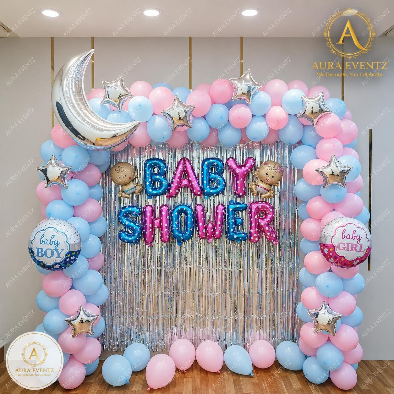 Silver Moon Blue & Pink Baby Shower