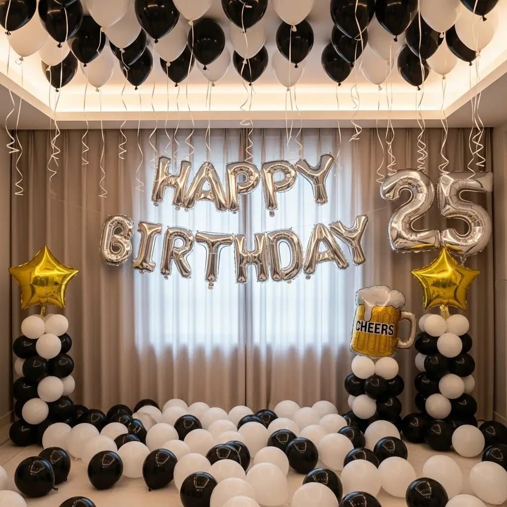 Black & White 25th Birthday Decoration