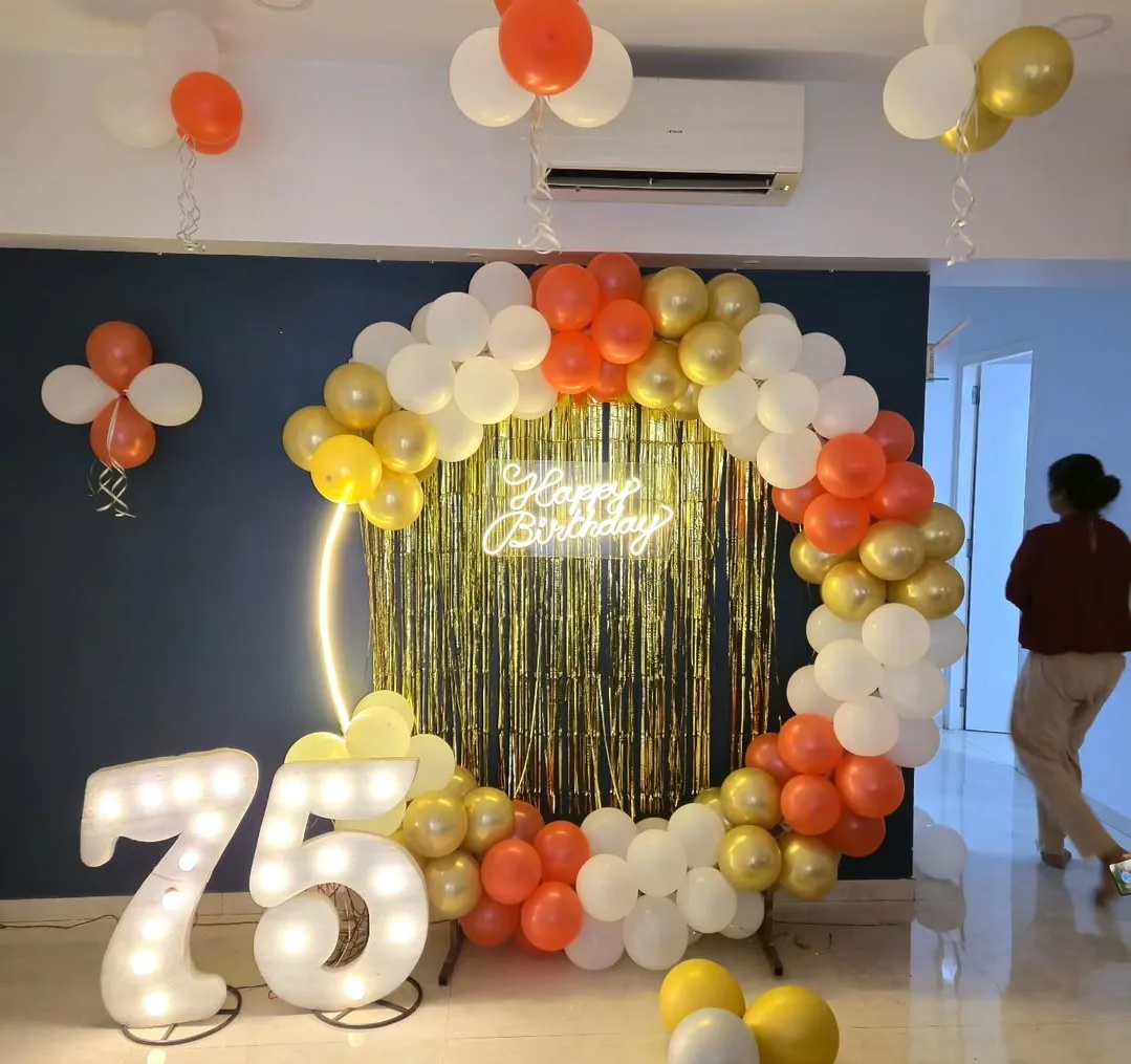 Orange, Gold & White 75th Birthday Decoration